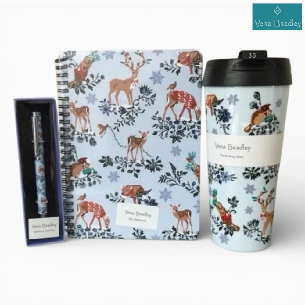 VERA BRADLEY Merry Mischief Snow Day 3‑Pc Set – Pen, Notebook, Travel Mug - NWT - Picture 13 of 14
